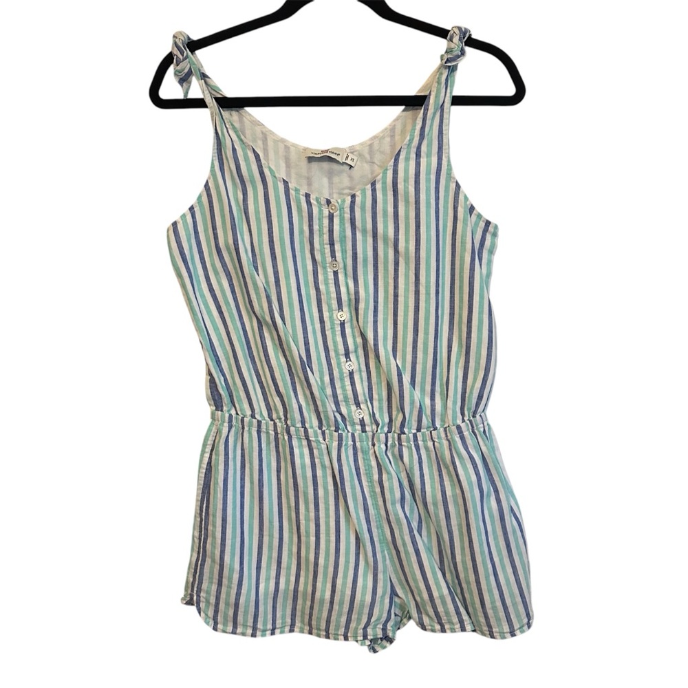 Vineyard Vines Sleeveless Coastal Teal Blue Stripes Linen Blend Romper size XS